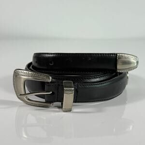 PGA Tour Leather Belt Black Golf Logo Silver Buckle Size 42